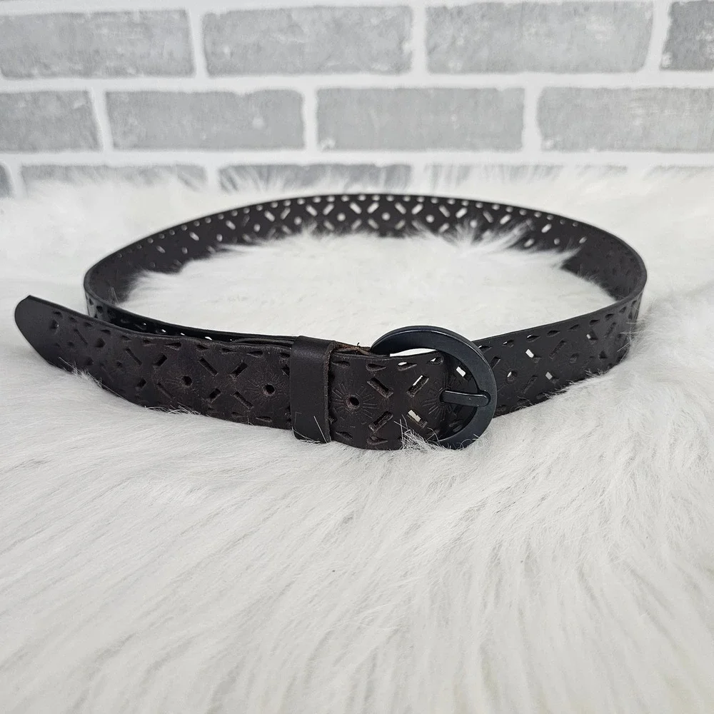 Genuine Leather Brown Tooled Cutout Belt Women's Size Large
